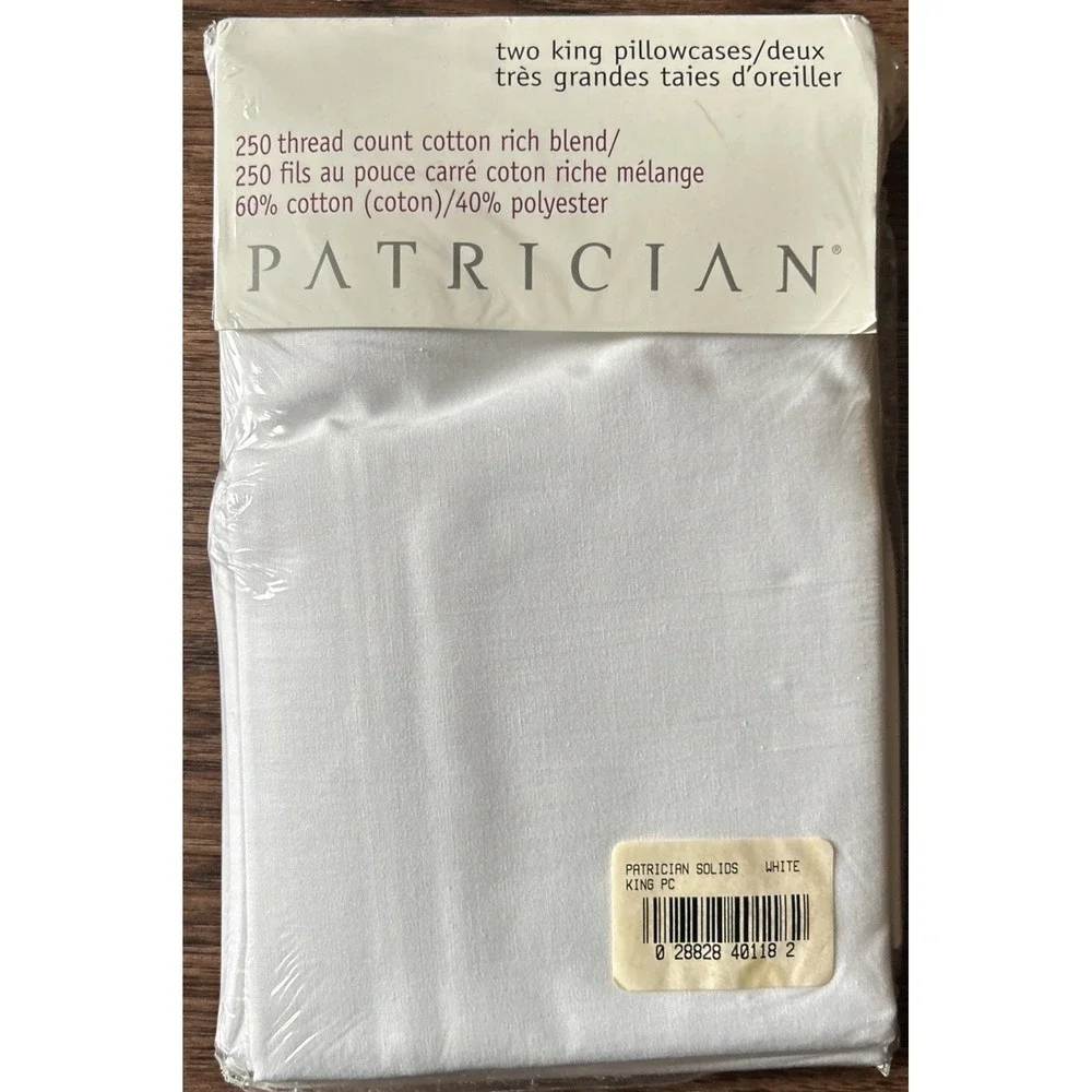 Vintage Patrician King Size Pillowcase Set 250 Count Cotton Blend New